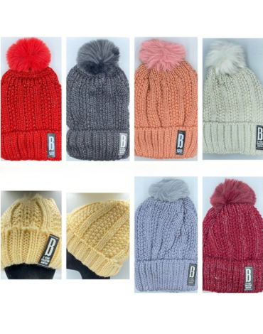 Gorros de Lana con Chiporro  Colores Surtidos x 6 Unds.