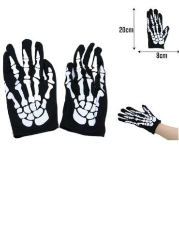 Guantes Esqueleto de Halloween x 12 Unds. Medida: 20 x 8 cm aprox.