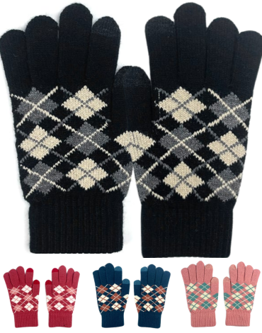 Guantes de Lana con Diseño Táctil  x 12 Unds.Medida: 20 cm aprox.