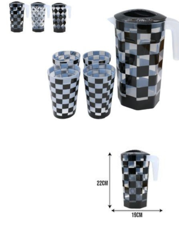6 Set Jarra de Plástico con Vasos. Capacidad: 2000 ML aprox (1 Set: 5 PCS)