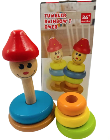 Juguete Didáctico Argolla Payaso Madera x  4 Unds.