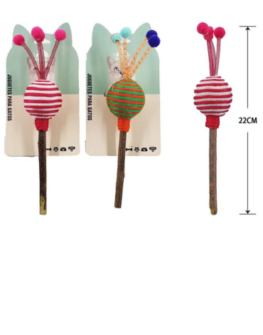Juguete para Gatos Ratón Palo de Madera x 12 Unds.Medida: 22 cm aprox