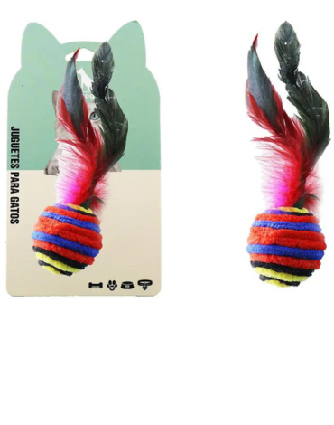Juguete para Gatos Pelota con Pluma x 12 Unds.