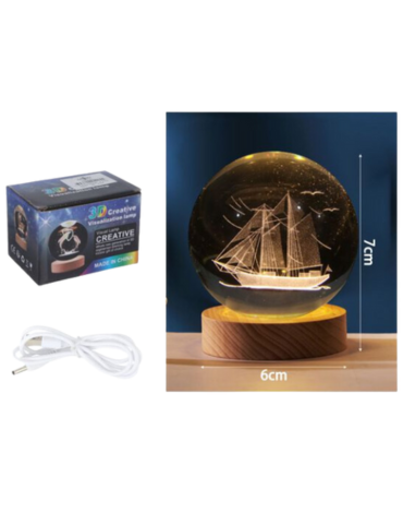 Lampara  Bola de Cristal 3D Recargable con USB  x 4 Unds. Medida: 7 x 6 cm aprox.