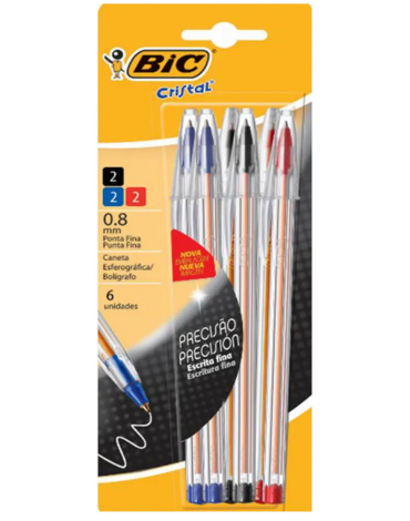 4 Blíster de Lápiz Pasta Cristal Punta Fina BIC (1 Blíster Trae 6 PCS) Medida: 0.8 mm