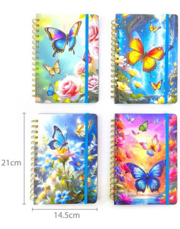 Libreta Mariposas Modelos Surtidos x 6 Unds. Medida: 21 x 14.5 cm aprox.