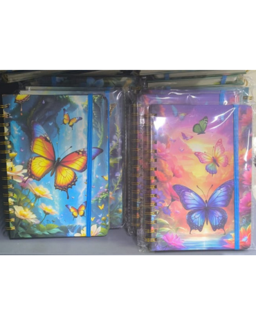 Libreta Mariposas Modelos Surtidos x 6 Unds. Medida: 21 x 14.5 cm aprox.