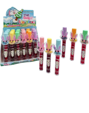 Labial Escarchado y Tinte con Anillo de Conejito x 24 Und.