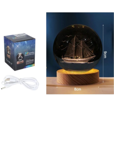 Lampara Bola de Cristal 3D Recargable con USB  x 60 Unds. Medida: 9 x 8 cm aprox.