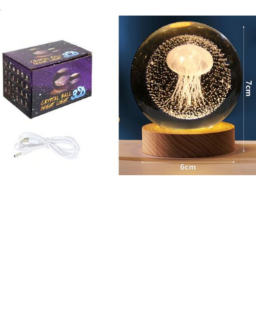 Lampara  Bola de Cristal 3D Recargable con USB  x 4 Unds. Medida:  7 x 6 cm aprox.