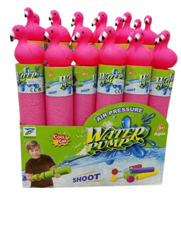Lanza Agua Diseño Flamenco Colores Surtidos x 12 Unds. Medida: 35 cm aprox.