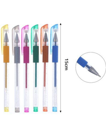 6  Set Lapiz Tinta Gel Colores Surtidos (1 Set Trae: 6 PCS) Medida: 15 cm aprox.