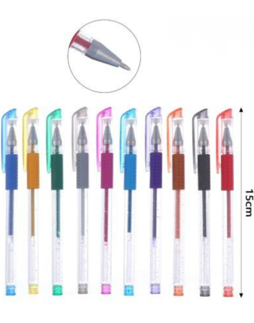 6  Set Lápiz Tinta Gel Colores Surtidos (1 Set Trae: 10 PCS) Medida: 15 cm aprox.