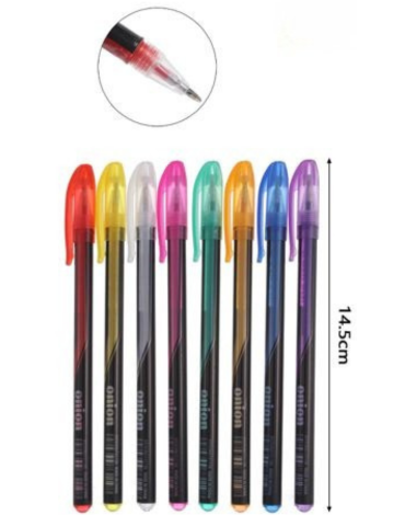 12 Set Lapiz Tinta Gel Colores Surtidos (1 Set Trae: 8 PCS) Medida: 14.5 cm aprox.