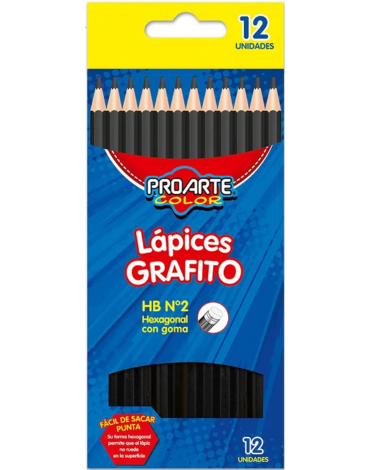 4 Cajas de Lápices Grafito HB2 Hexagonal con Goma PROARTE l. (1 Set Trae: 12 PCS )
