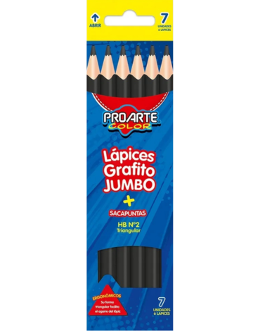 6 Set de Lápices Grafito PROARTE HB 2 Jumbo Triangular. (Un Set Trae: 6 Lápices + 1 Sacapuntas)