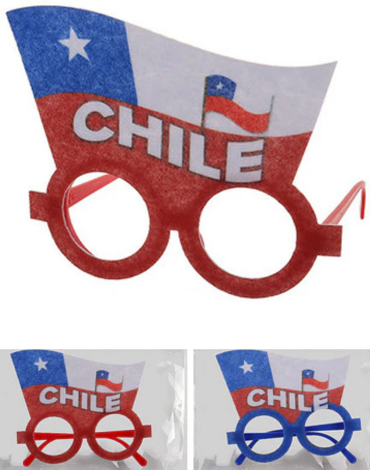 Lentes Bandera de Chile x 6 Unds. Medida: 15.5 x 15.7 cm aprox.