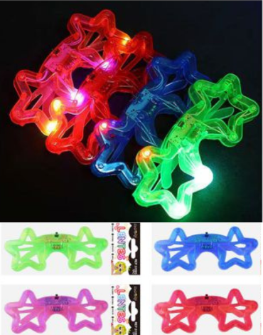 Lentes con Luz Estrella Colores Surtidos  x 12 Unds.