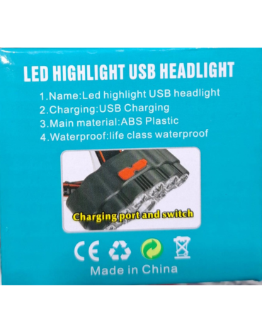 Linterna para Cabeza Recargable USB x 4 Unidad. Medida : 11 cm aprox.