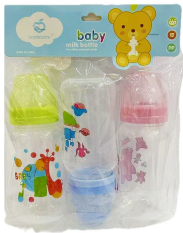 3 Set de Mamadera de Bebé Colores Surtidos.Medida: 320 ML (1 Set Trae: 3 PCS)