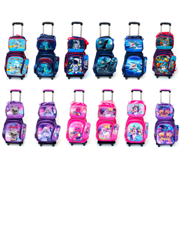 Mochila con Ruedas Lonchera y Estuche x 12 Unds,