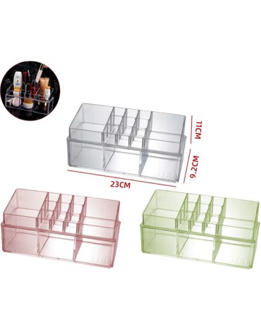 Caja Organizadora Transparente Colores Surtidos x 12 Unds. Medida: 23 x 9.2 x 11 cm aprox.