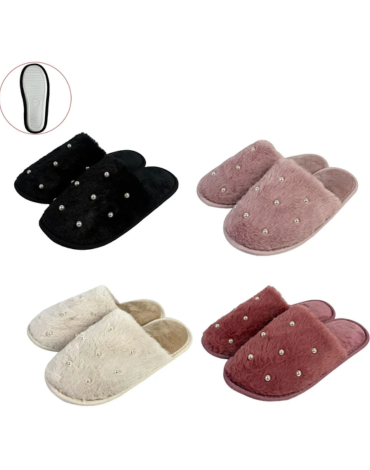 Pantuflas con Aplicación de Perlas Colores Surtidos x 60 Pares. Talla: 36 - 41