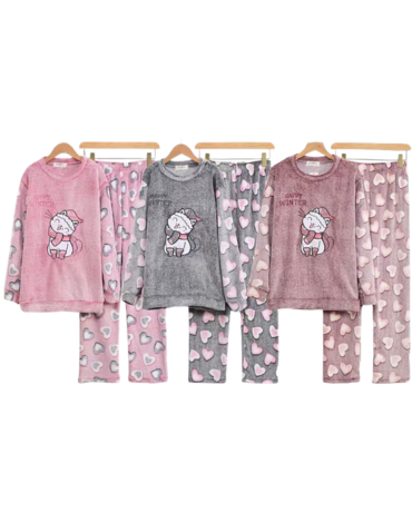 Pijama Plush Gato Colores Surtidos x 12 Unds.Talla:  M - L - XL - XXL