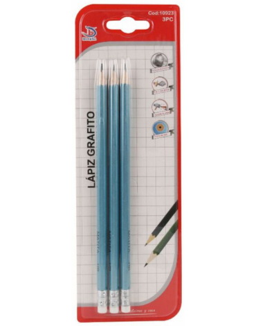 12 Set de Lápices Grafito 2B con Goma de Borrar  (Un Set Trae: 3 pcs)