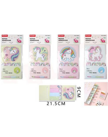 12 Set Notas Adhesivas Unicornio y Arcoíris Modelos Surtidos. Medidas: 21 x 9cm aprox