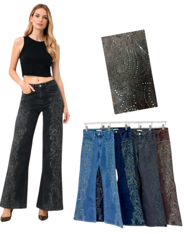Pantalón Jeans Elasticado de Mujer con Diseño Colores Surtidos x 12 Unds. Talla: S - M - L