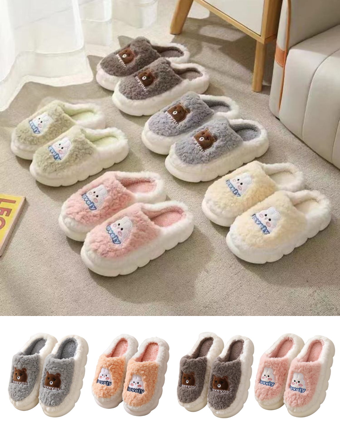Pantufla Unisex Teddy x 72 Pares. Tallas: 38 a la 45