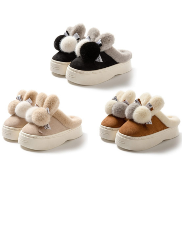 Pantuflas Peludo con Pompón Doble de Dama Colores Surtidos x 48 Pares. Talla: 36 al 41