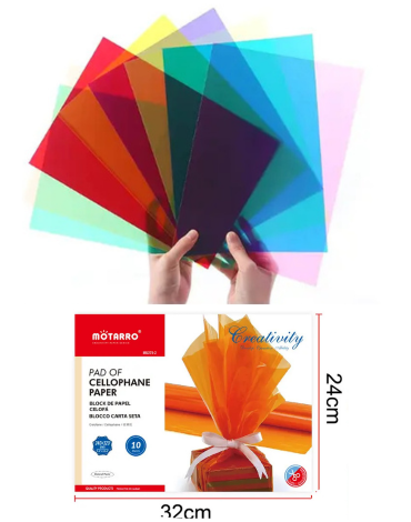 6 Set de Papel Celofán A4 Colores Surtidos (1 Set Trae: 10 PCS) Medidas: 24 x 32 cm aprox.