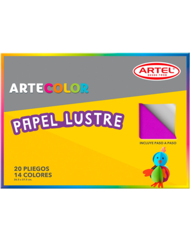 6 Set de Papel Lustre ARTEL. Medidas : 26,5 x 37,5 cm aprox.(1 Set Trae: 20 Hojas, 14 Colores)