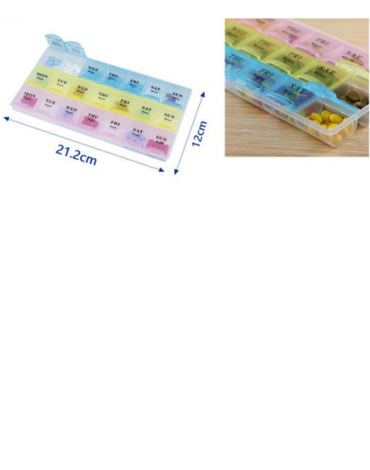 Pastillero de Plástico con Tres  Divisiones  x 12 Unds.Medida:21.2 x 12 cm aprox