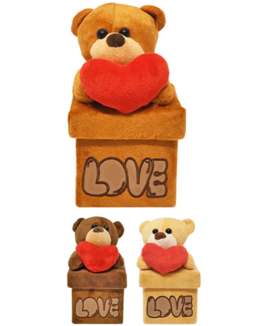 Peluche Oso con Caja San Valentín Colores Surtidos x 4 Unds. Medida: 9 x 20 cm aprox.