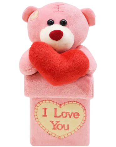Peluche Oso con Caja San Valentín Colores Surtidos x 4 Unds. Medida: 9 x 20 cm aprox.