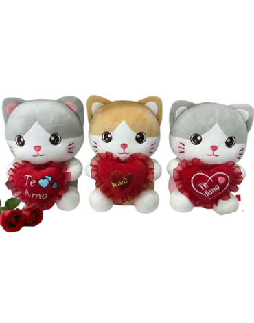Peluche de Gatito Corazón Te Amo x 4 Unds.Medida: 20 cm aprox.