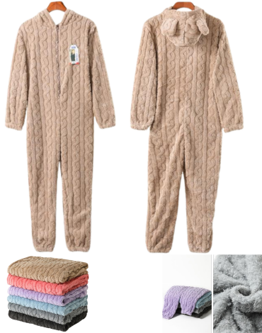 Pijama Enterito de Invierno con Cierre Colores Surtidos  x 12 Unds.Talla:  M/L  -  XL/2XL