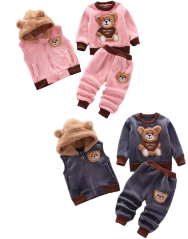 Pijama Tres Piezas Infantil Plush x 3 Unds. Talla: S - M - L (1 a 4 años)