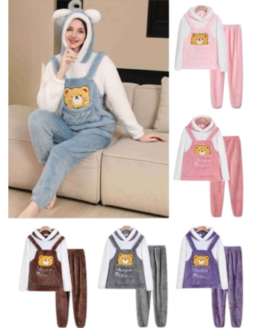 Pijama de Mujer Orejitas Plush Colores Surtidos x 12 Unds. Talla: Estándar