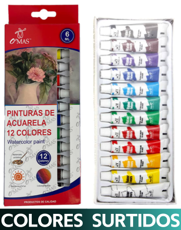 Pintura  Acuarelas 6 ML 12 Colores x 12 Unds.