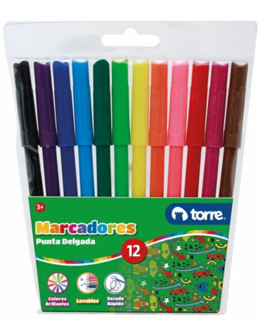 6 Caja de Plumón Escolar Punta Fina Torre.(1 Caja Trae : 12 PCS)