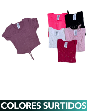 Polera Peto de Niña con Brillo  x 12 Unds. Talla: 6 a la 14