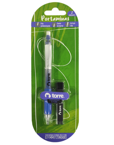Portaminas Plástico 0,9 Mm + Minas Torre x 6 Unds.
