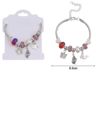 Pulsera Ajustable con Dijes x 12 Unds.Medida: 6.5 cm aprox.