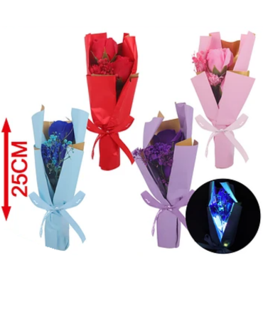 Ramo de Rosas con Luz Colores Surtidos x 6 Unds.Medida: 25 cm aprox