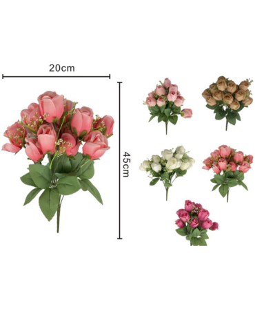 3 Ramo de Rosas Botones.Medida: 45*20 cm largo.(1 Ramo Trae: 10 PCS)