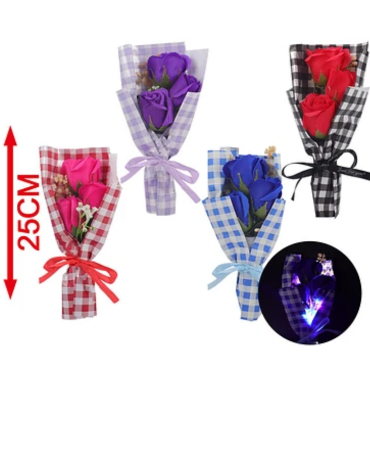 Ramo de Rosas con Luz Colores Surtidos x 6 Unds.Medida: 25 cm aprox